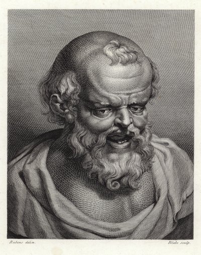 古代ギリシャの哲学者Democritus（点描彫刻）の肖像画 作： Peter Paul Rubens